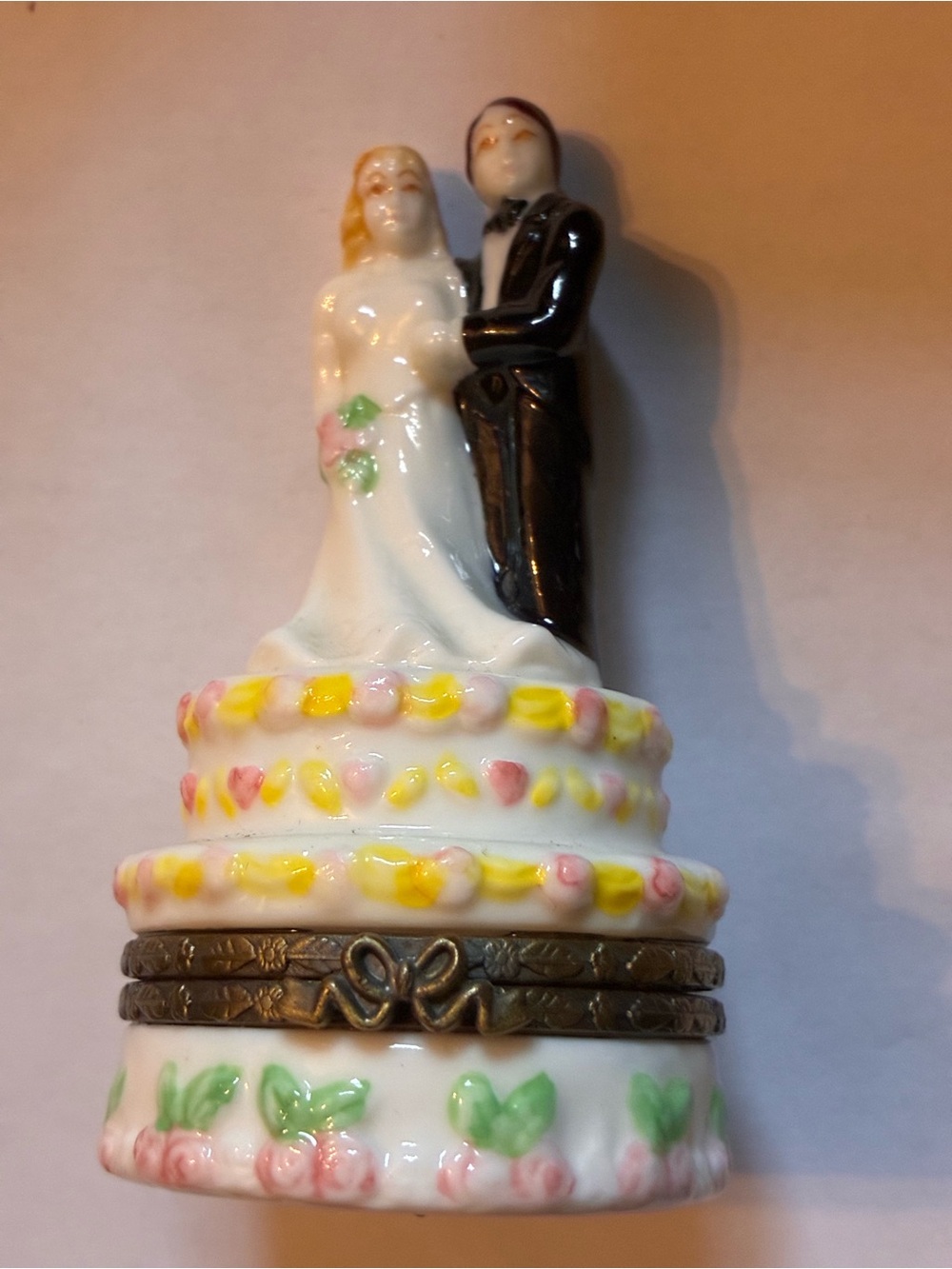 Porcelain Wedding Cake Topper Trinket Box - Bride & Groom